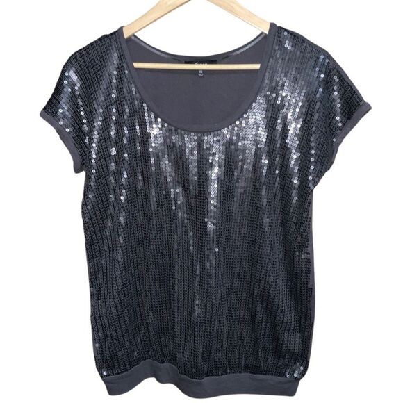 Express Gray Sequin Short Sleeve Top Size XS - Picture 1 of 4